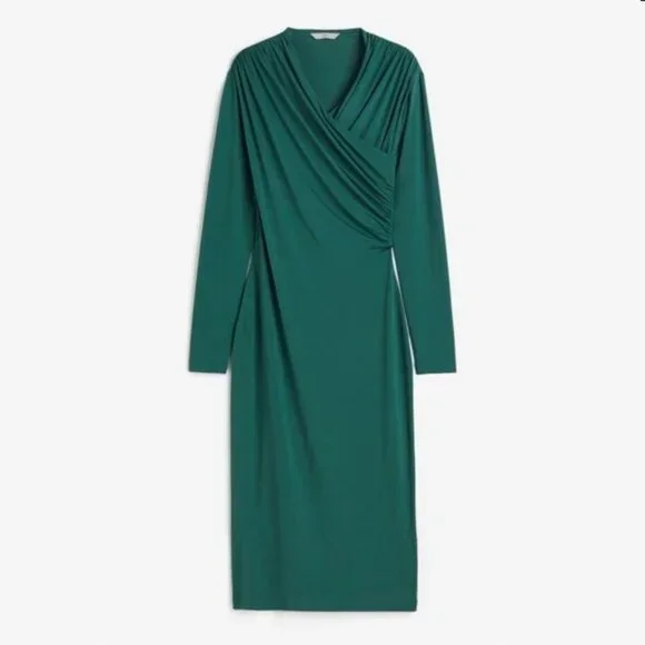 H&M | Dresses | Hm Draped Green Bodycon Dress Xs | Poshmark